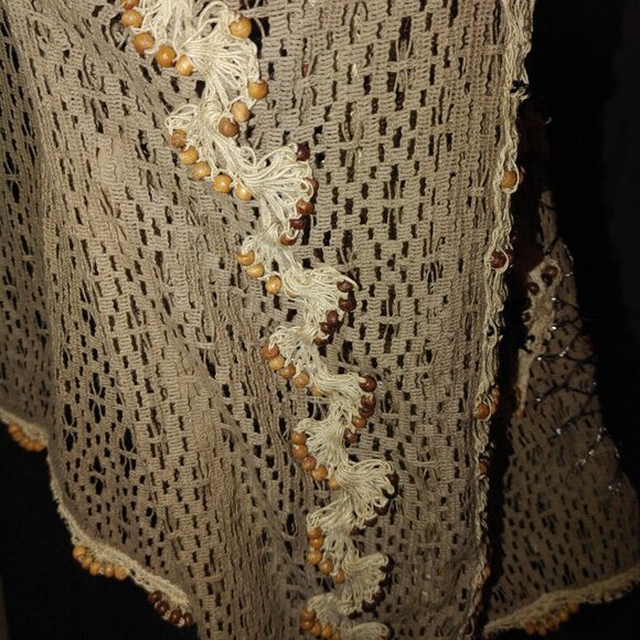 Jessica London Plus Size 2X Boho Hippie Kimono Tassel Brown Cardigan Crochet Bea - Picture 7 of 12